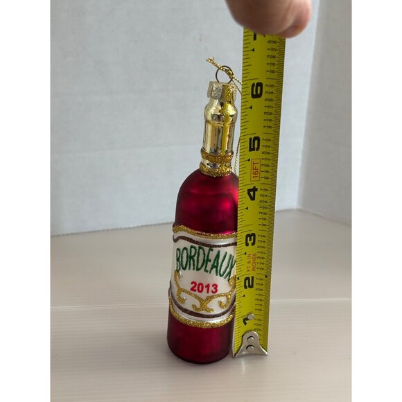 Bordeaux Wine Bottle Glass Christmas Ornament Red & Gold Painted 2013 Design - Picture 3 of 3